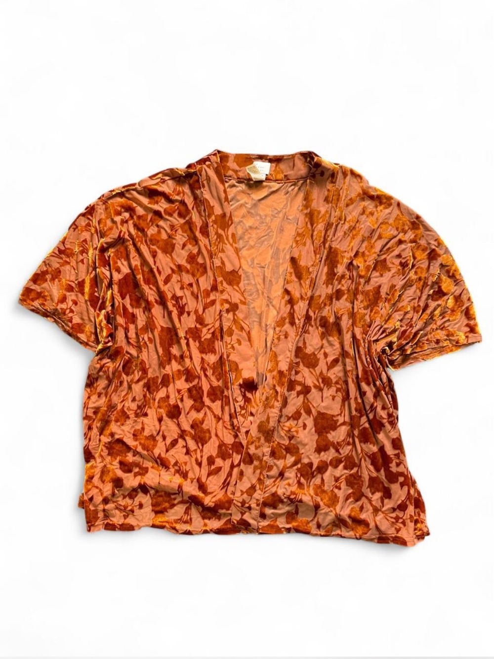 Burnt Orange Velvet Crushed Short Sleeve Kimono Top